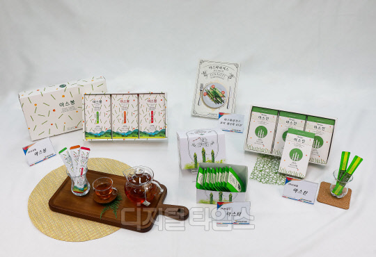 비상품용 아스파라거스를 활용한 가공품 3종 제품. 강원도농업기술원 제공.